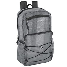 Deluxe See Through Mesh Backpack with Bungee Cord Adjustable Padded Grey