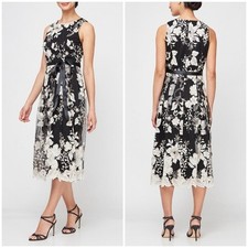 New Alex Evenings Sleeveless Embroidered Party Dress Full Skirt Gold Floral 6