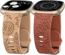 2 Pack Floral Engraved Silicone Band Compatible with Versa 3, 4 Sense 2