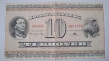 10 Kroner Banknote 1936 P44 H. C. Andersen Stork Denmark