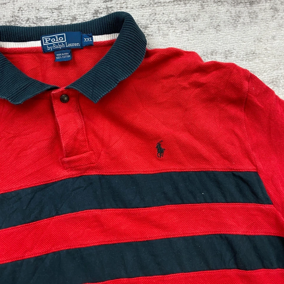 VTG Ralph Lauren Snap Polo Shirt 2XL XXL Red Black RLPC 3 Rugby Outdoors Men 90s - Image 2 of 4
