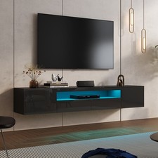 180cm High Gloss Floating TV Stand Unit with RGB LED Lights Wall Mounted Storage