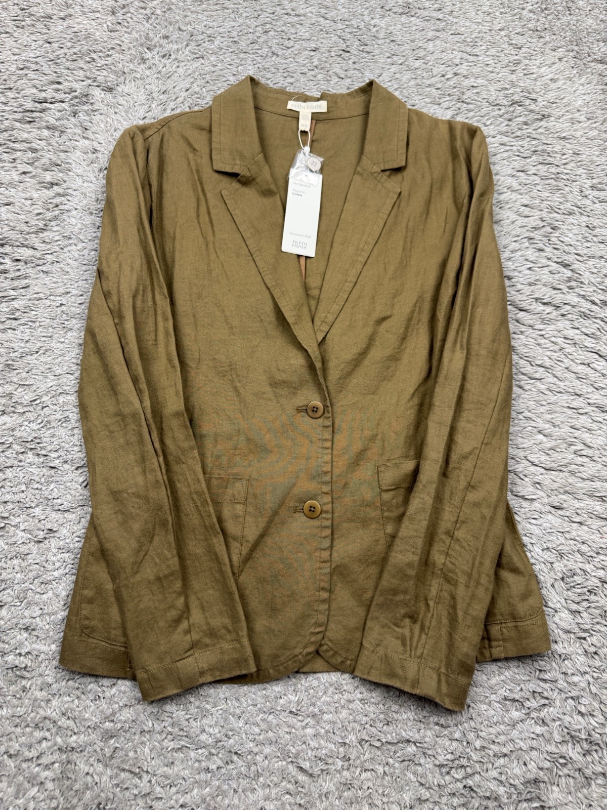 Eileen Fisher Jacket Women Medium Bronze Organic Linen Shaped Blazer NWT