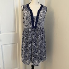 Knox Rose Women’s Dress Sz Medium Floral Sundress Boho Tunic Peasant Blue Shades