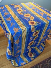 NWT Tablecloth Sunflowers Wheat, Blue Yellow, 60x95" OVAL Anti-Stain