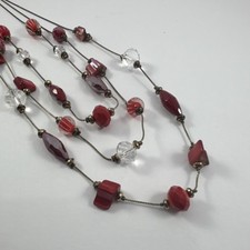 red clear glass multi-strand beaded necklace lobster clasp fashion jewelry