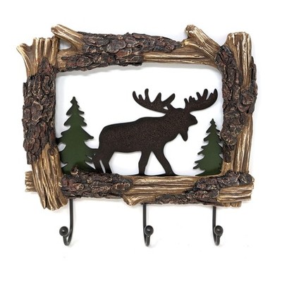 Rustic Moose Coat Rack with Log Accents - Wall Mounted Hooks for Coats, Keys ...