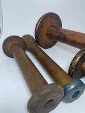 4 Vintage Large Wood Wool Yarn Industrial Textile Mill Spool/Spindles