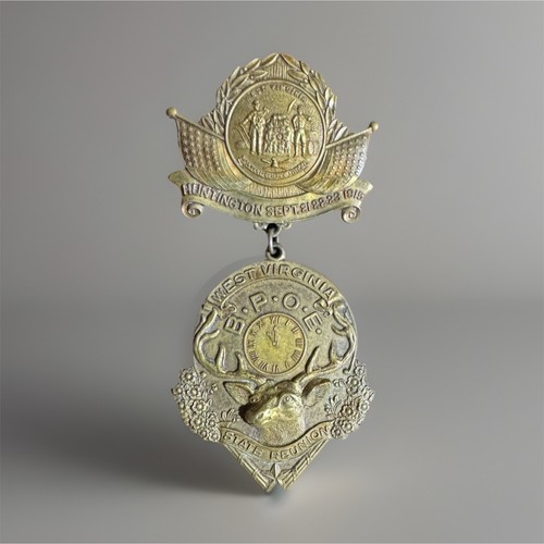 1915 West Virginia Elks B.P.O.E. State Reunion Huntington Medal Badge Pin 