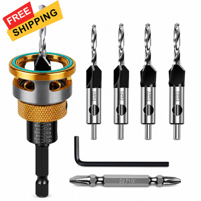 Countersink Drill Bit Set with Depth Stop 4PCS, HCS Four Blades 4 millimeters