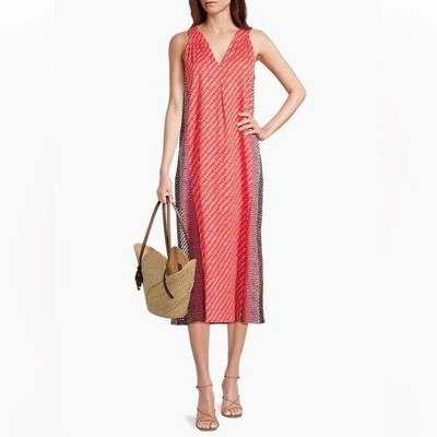 $178 NIC+ZOE Size XL Spotty Stripes Sleeveless 100% Cotton Midi Dress Coral Pink