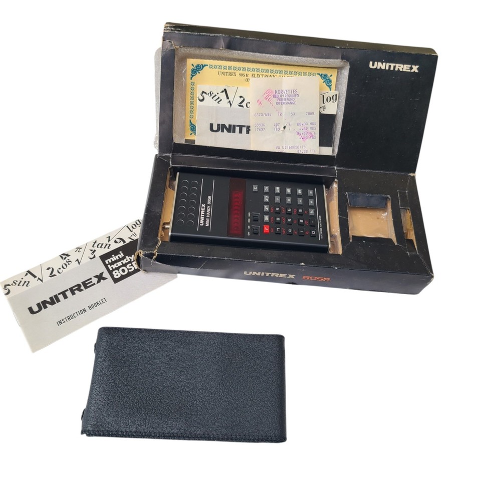 UNITREX 80SR Rare Vintage Calculator w/ BOX Manual RECEIPT 1974 JAPAN 1970s