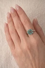 Vintage AHM Sterling Silver Turquoise Flower Cluster Ring Signed Southwestern