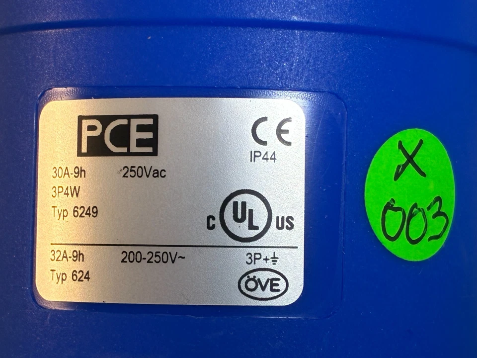 CEE Receptacle MALE Waterproof 32-AMP 250-Volt 3-Pole 4-Wire IP44 9H PCE 624-9 - Image 3 of 4
