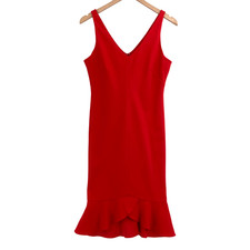 INC International Concepts Red V Neck Ruffle Hem Midi Dress Size 4 Cocktail