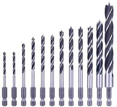 NordWolf 12-Piece Brad Point Wood Drill Bit Set for Carpenter Woodworking, Do...