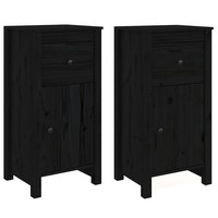 Sideboards Aus Massivholz Kiefer Schwarz 40X35X80 Cm 2Er Set