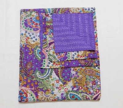TARRIF FREE 0% CHARGE Paisley Queen Size Hand Print Bedspread Kantha Quilt