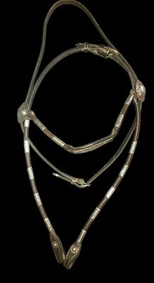 Stamped Billy Royal Brow Band Sterling Silver Conchos + Leather Horse Headstall