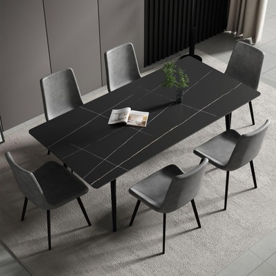 Modern Kitchen Dining Slate Table for 6-8 Seat,Rectangular Dining Black Sinte...