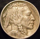 1919-P Buffalo Nickel Choice Original AU Full Horn