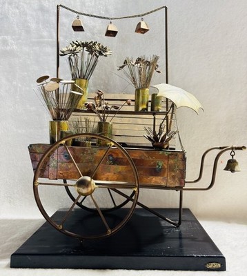 Curtis C Jere for Artisian House Rustic Mixed Metal Flower Cart Sculpture