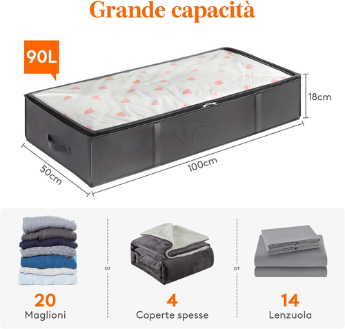 Confezione Da 4 Contenitori Portaoggetti Sottoletto per Coperte Con Maniglia Rin - Foto 2 di 12