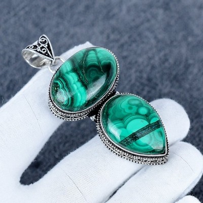 Malachite Silver Pendant 925 Sterling Silver Malachite Gemstone Pendant, Gift