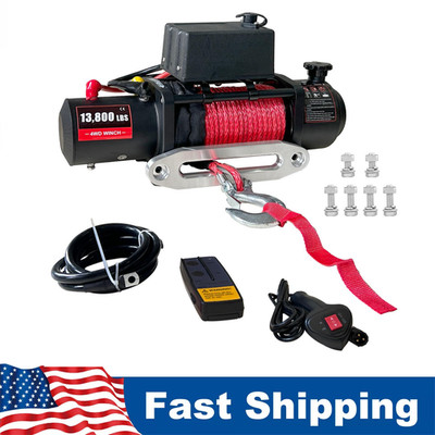  13800LB Electric Winch 12V Synthetic Cable Truck Trailer Towing Off-Road 85ft U