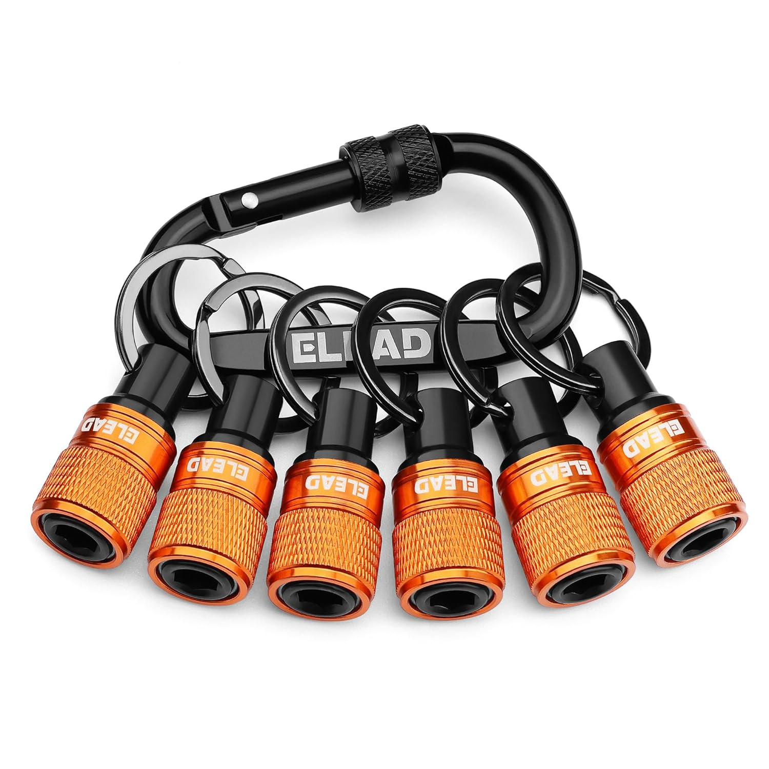 6-Piece Bit Holder Key Chain, 1/4 Inch Orange Hex Shank Bit Holders, Quick Re...