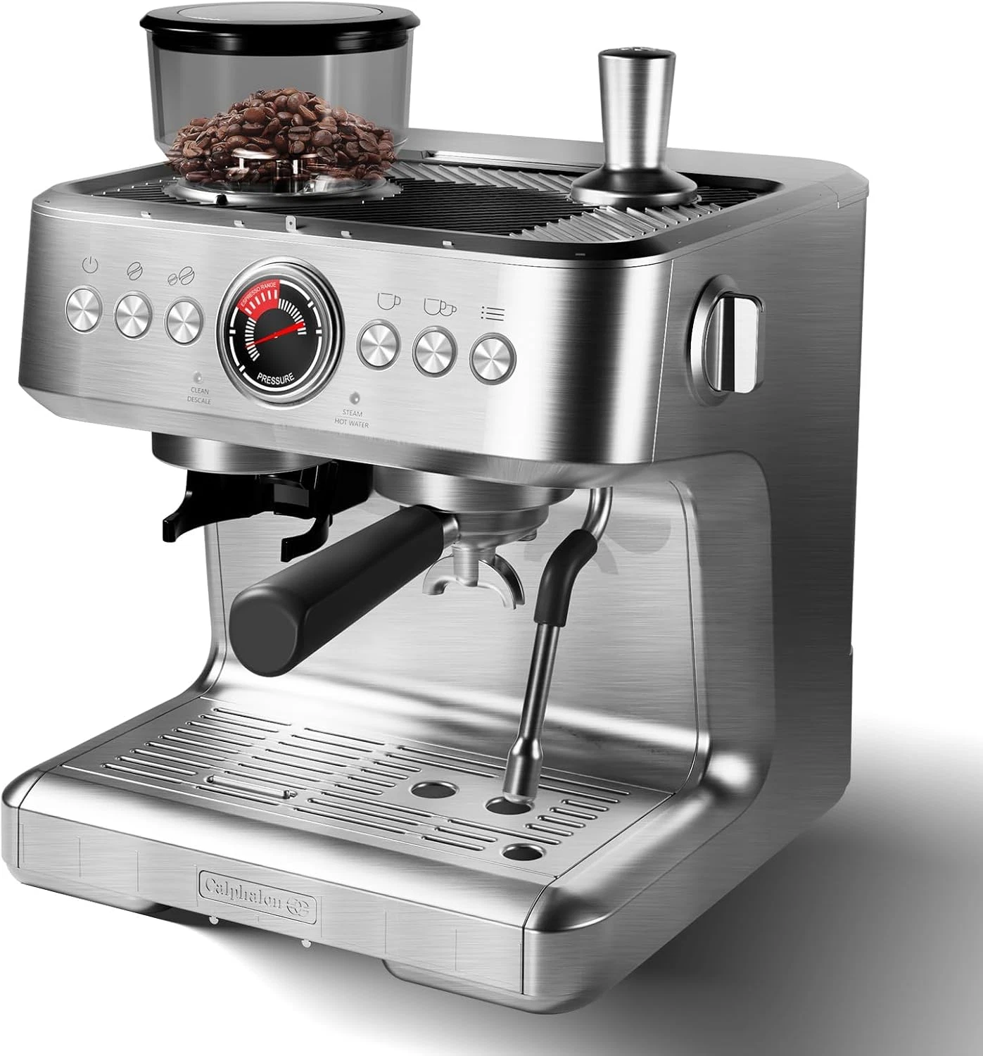 20 Bar Espresso Machine with Grinder & Milk Frother, Silver