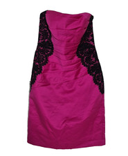 David's Bridal Dress 2 Pink Short Strapless Satin with Black Lace Bands NEW