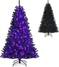 6Ft Pre-Lit Black Halloween Christmas Tree with 250 Purple LED Lights