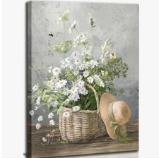 Canvas Wall Art BASKET OF DAISIES Farmhouse Country 12 x 16 Unframed 460
