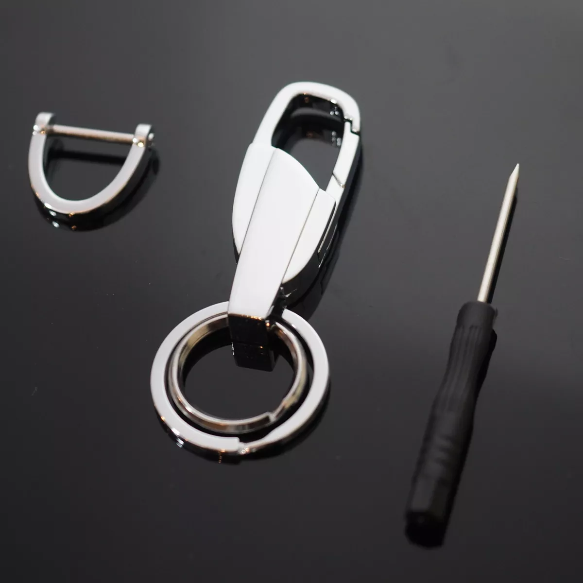 Chrome Silver Keychain Clip On Bag Belt Men Women Ring Key Fob