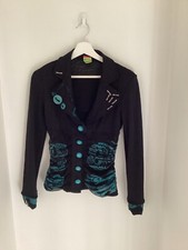 Save The Queen Stunning  S Rare Black/ Azure Blue Print Logo Ruched Mesh  Jacket