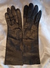 Vintage Giselle Black Leather 3/4 Length Gloves - Size 6 1/2