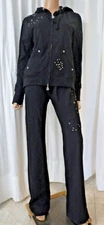 NWT BCBG sz LARGE (Bust38-40) BLK ON BLK APPLIQUE 100% COTTON 2 PIECE TRACKSUIT