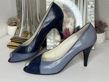 1980s Bruno Magli Two Tone Heels Blue Leather Peep Toe Cone Heel Pump 8AA EUC