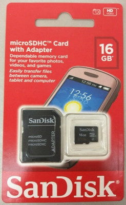 Карта памяти microsdhc 16gb sandisk скорость передачи данных 4mb/s (class 4) с адаптером (619659066888)