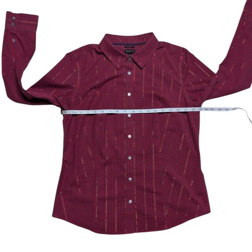 Talbots rot kariertes Langarmhemd Größe 10 Metallic Stretch faltenfest - Bild 5 von 12