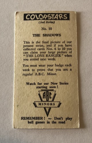 1962 ABC Minors Colorstars THE SHADOWS Card #10 2nd Series UK Instrumental Band - Picture 2 of 4