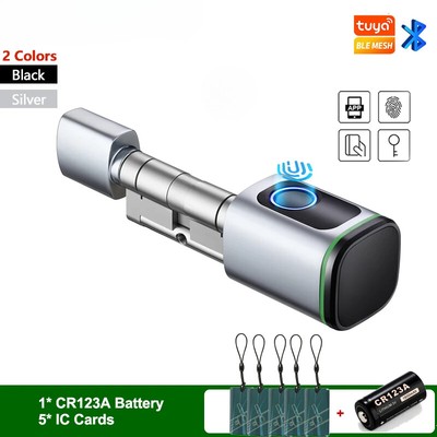Smart Cylinder Lock Tuya Bluetooth Fingerprint IC Cards Include CR123A Battery