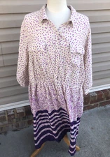 Pure Energy Womens plus dress purple floral button front size 3 collared