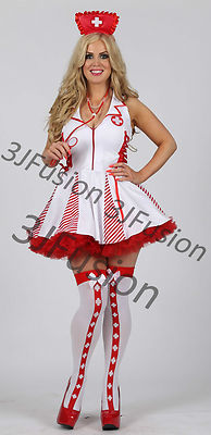 Sexy weiß/rot Krankenschwester Kostüm Outfit Junggesellinnenabschied Kostüm für Damen KOSTENLOSER VERSAND (AR)