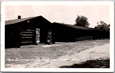 #ad Eau Claire Wisconsin Carson Park Paul Bunyan Camp USA WI RPPC Vintage Postcard $3.86