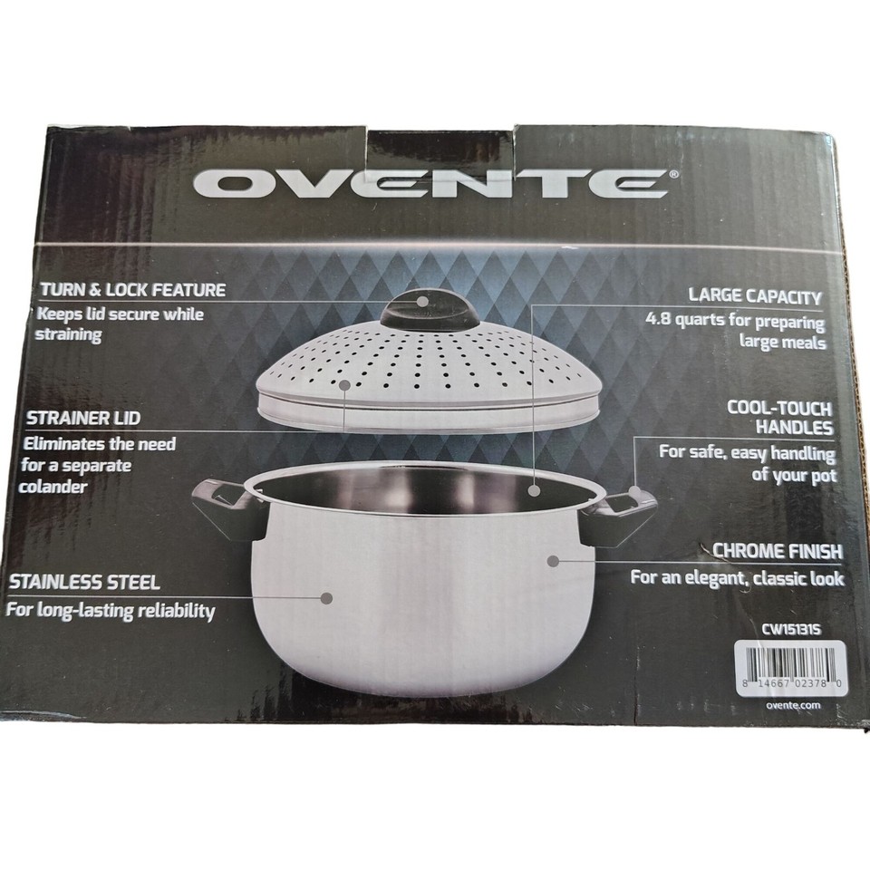 Ovente Stainless Steel Pasta Pot With BuiltIn Strainer Lid & Cool