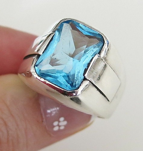 Handgefertigt 925 Sterlingsilber Aquamarin Zirkon Stein Herren Damen RING - Bild 3 von 5