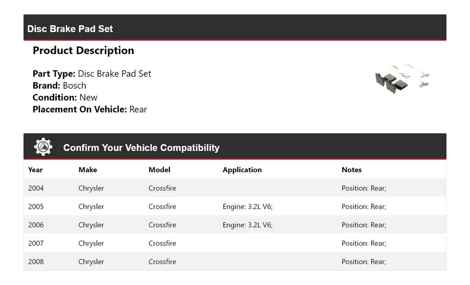 Pastillas de freno semimetálicas con trasero HD para Chrysler Crossfire Bosch 2004-2008 Foto 2 de 4