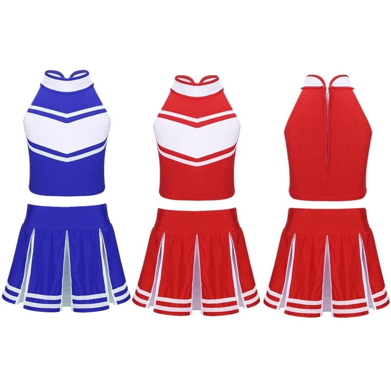 Kids Girls Cheerleading Costume Outfit Tank Tops with Pleated Mini Skirt Uniform - Image 3 of 4